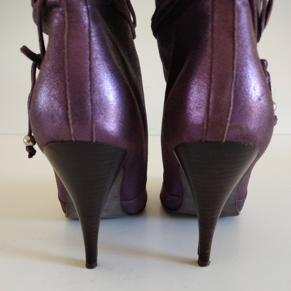 *NaNa Metallic Purple Leather Heeled Pull On Boots Vintage 10 - Picture 13 of 14